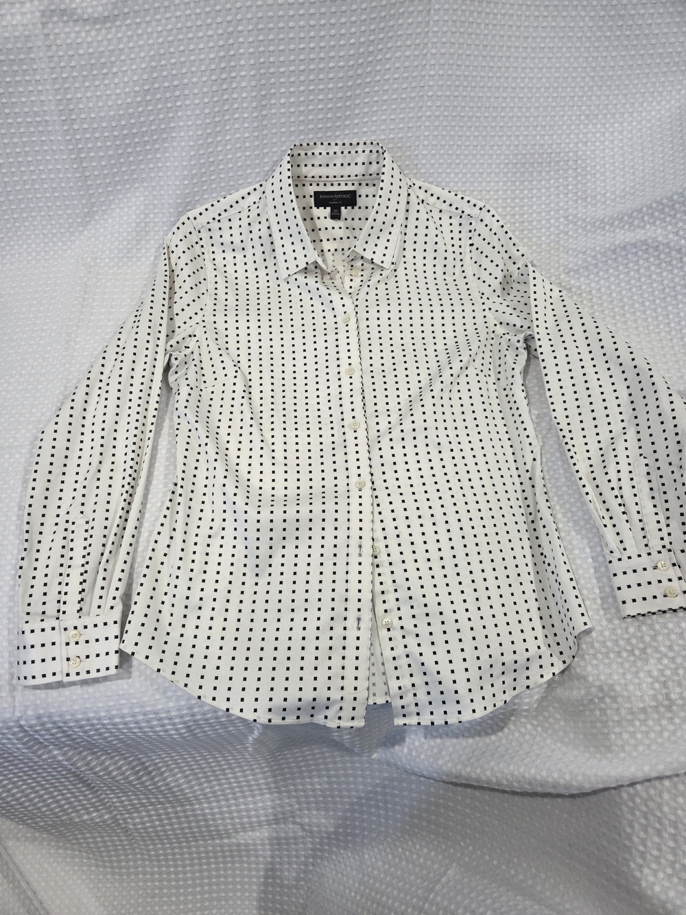 Banana Republic Cream Button-Down Shirt with Black Square Print